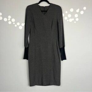 Industria Italian Wool Knit Sheath Dress V-Neck Long Sleeve Size 11